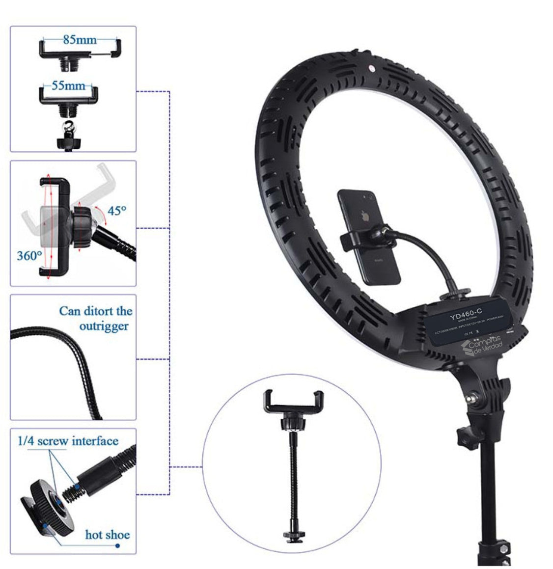 Aro Luz Rgb 45 Cm Fotos Selfie con Trípod - 20 pts