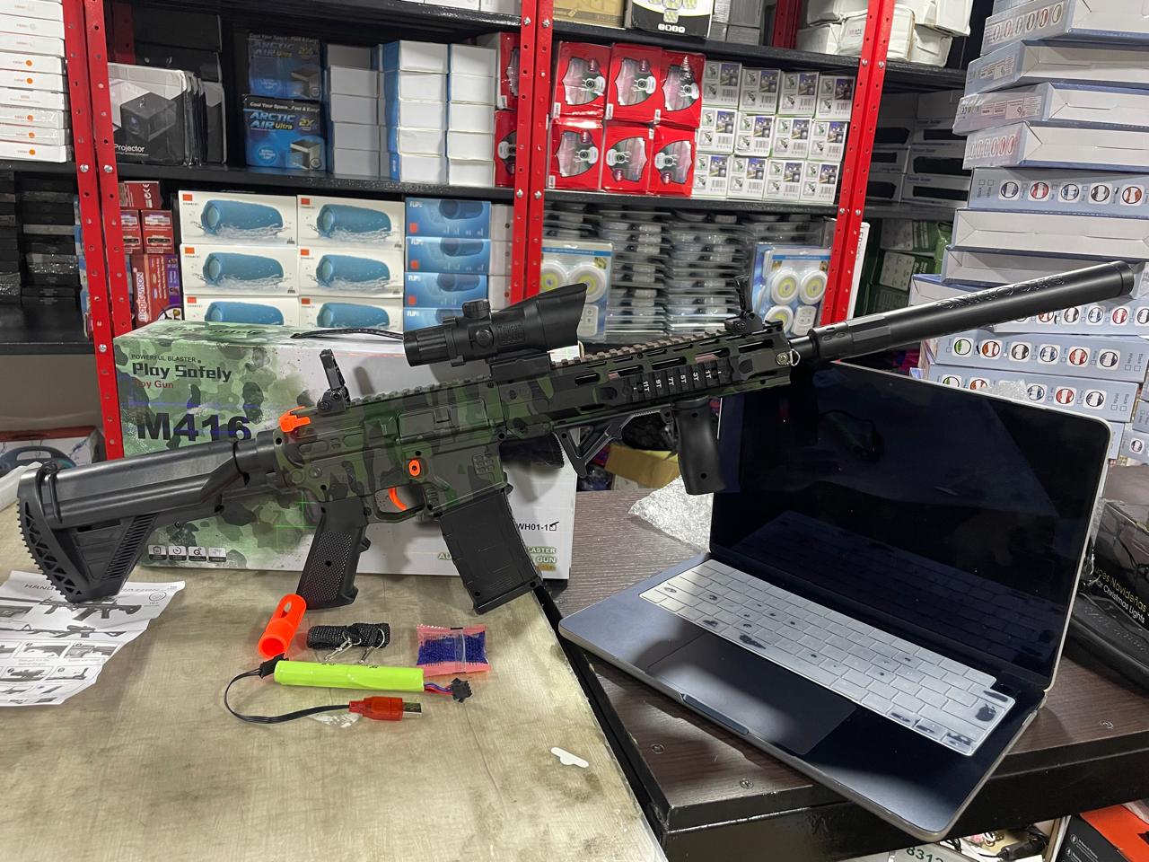 Pistola Hidrogel M416 + Silenciador + Mi